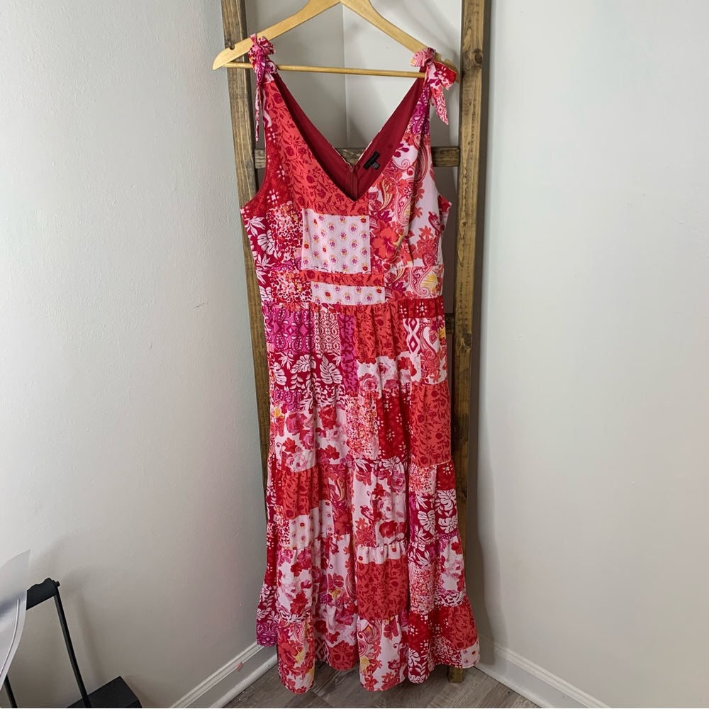 Coco + Carmen Red and White Patchwork Maxi Dress Size S/M